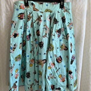 XL Laura Byrnes for Pinup Girl Clothing Lady Wrestler print Gathered skirt
